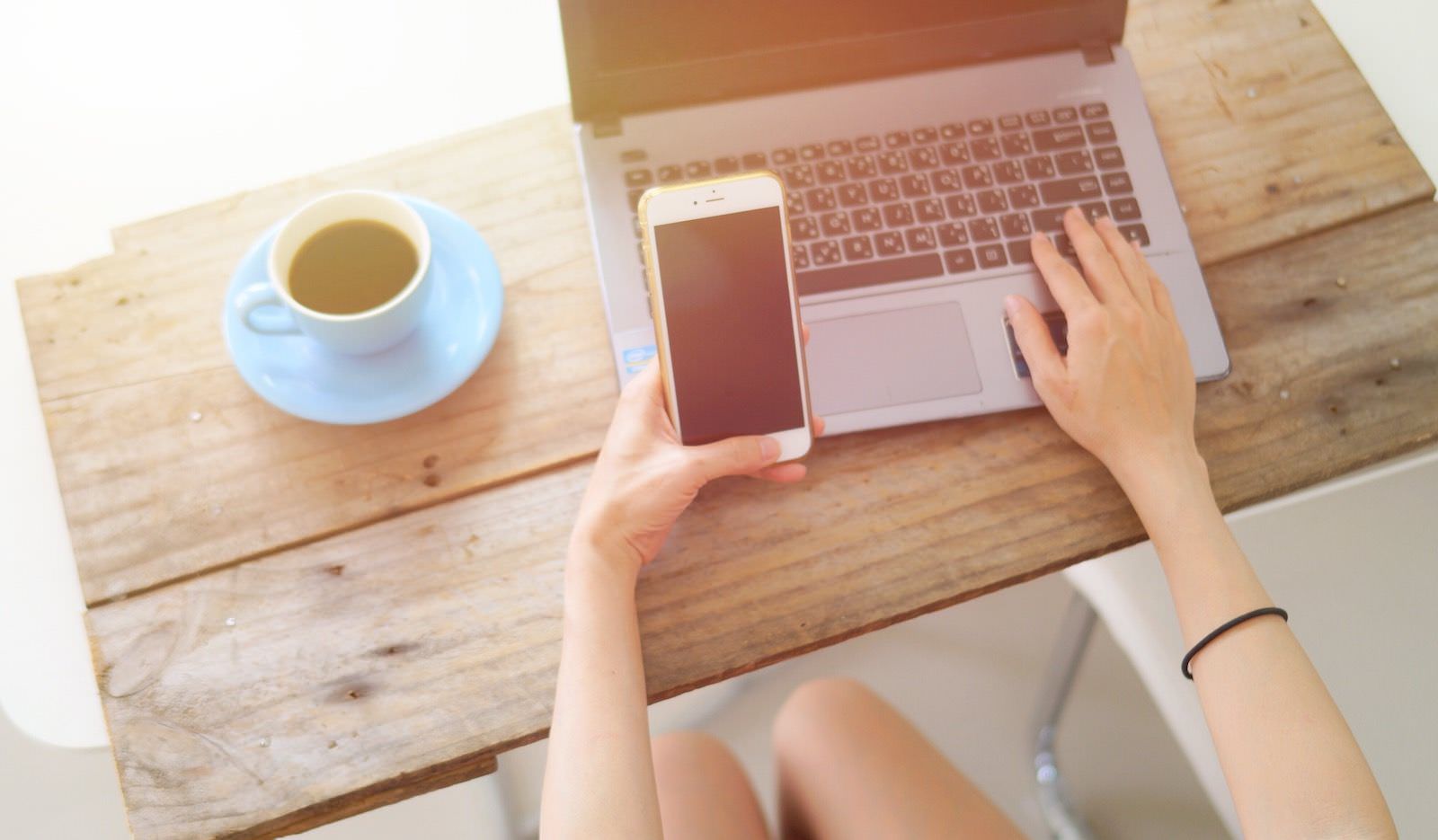 Woman using mobile hotspot