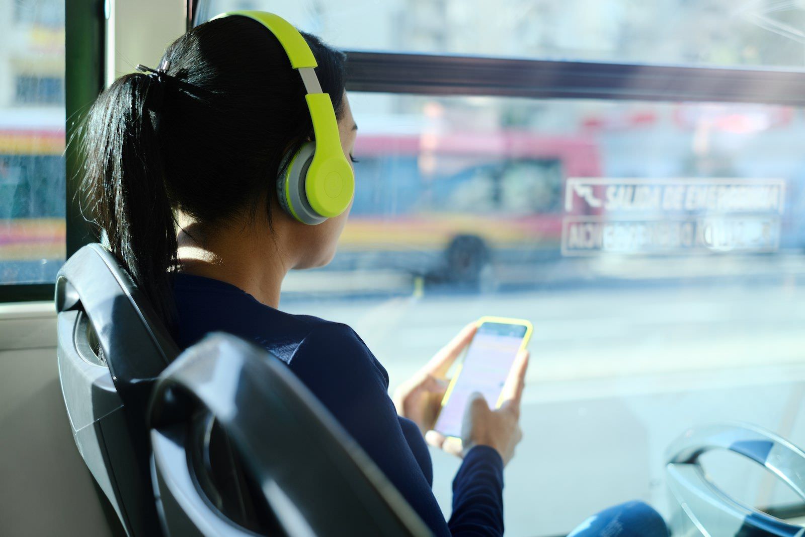 Woman using public wifi